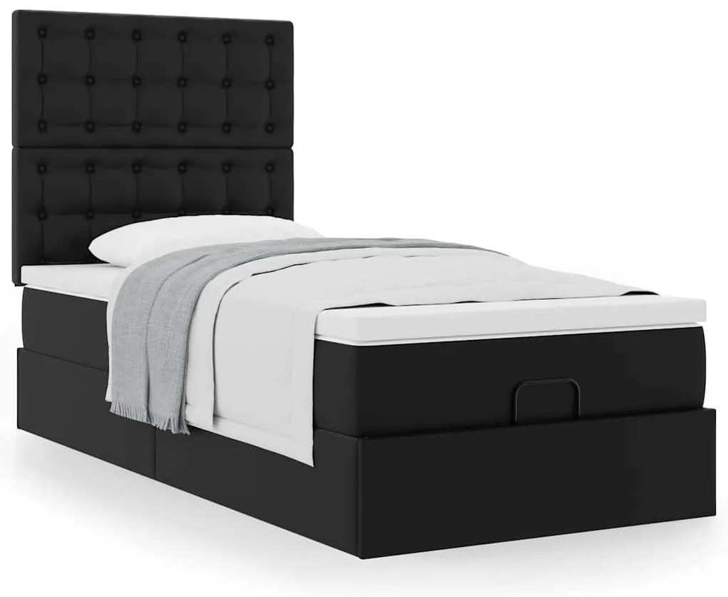 Cama otomana com colchão 90x190 cm couro artificial preto
