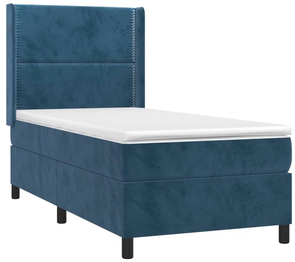 Cama box spring c/ colchão/LED 90x200 cm veludo azul-escuro