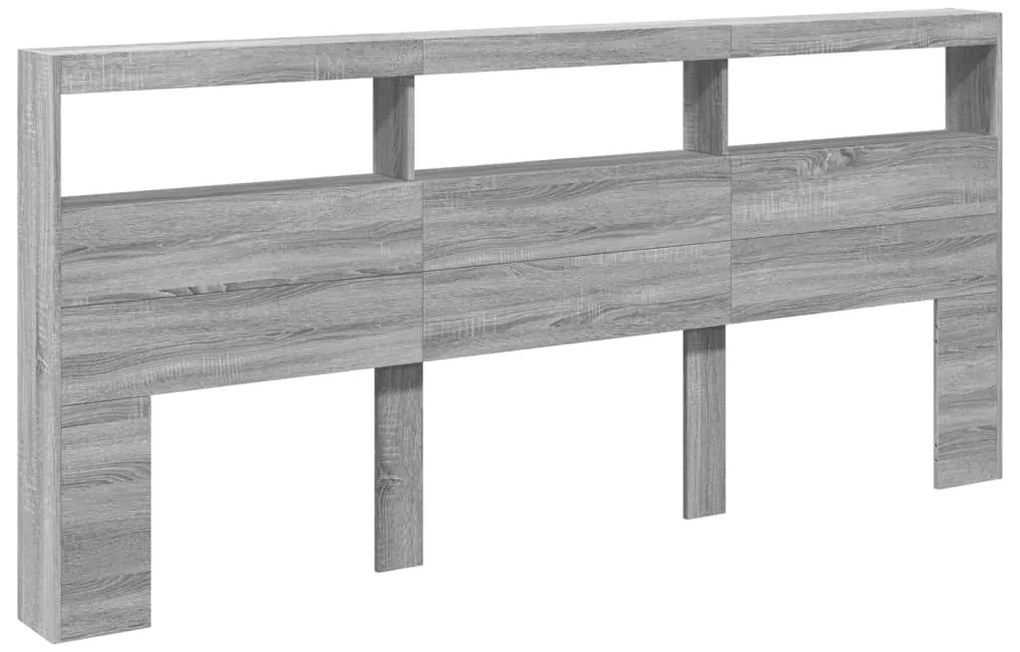 Armário de cabeceira c/ luzes LED 220x17x102 cm cinzento sonoma