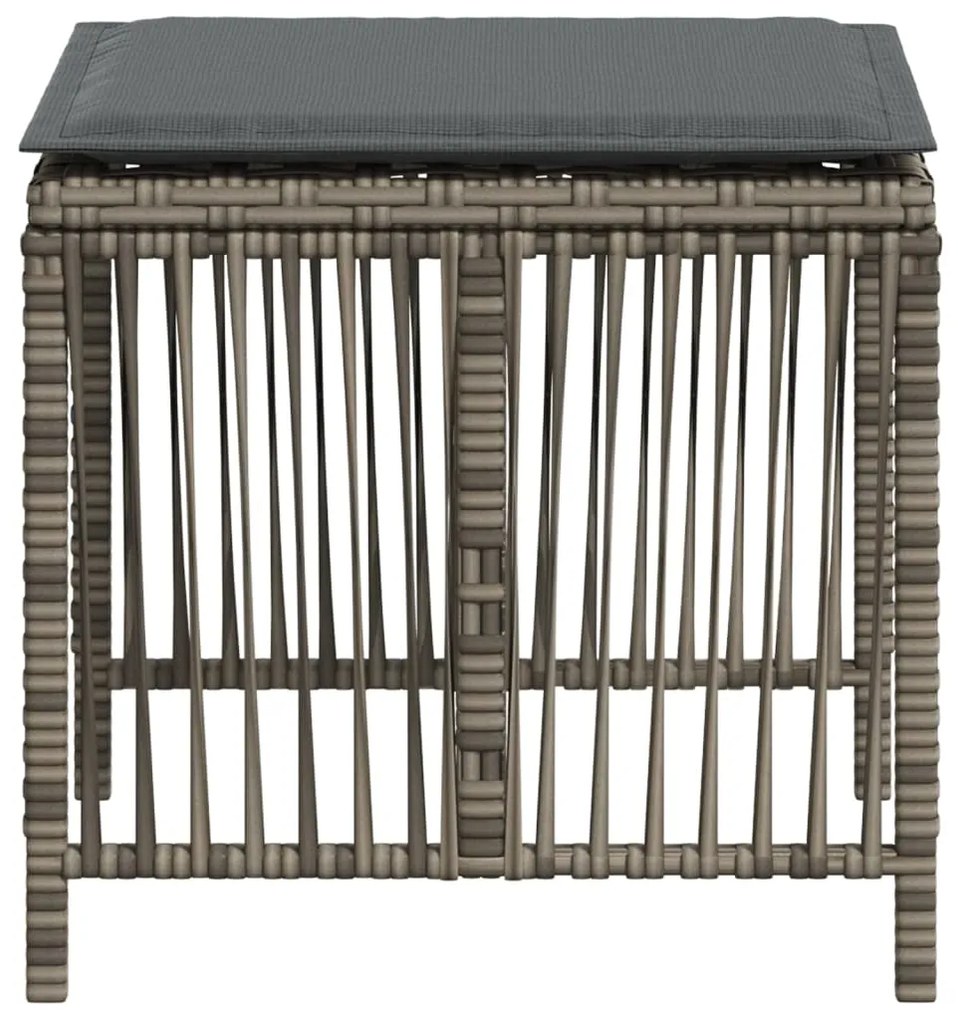 Bancos jardim com almofadões 4 pcs 41x41x36 cm vime PE cinzento
