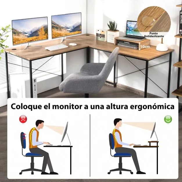 Mesa de computador em forma de L Mesa de canto reversível com orifícios para cabos para escritório em casa 150 x 150 x 150 x 74 cm Natural