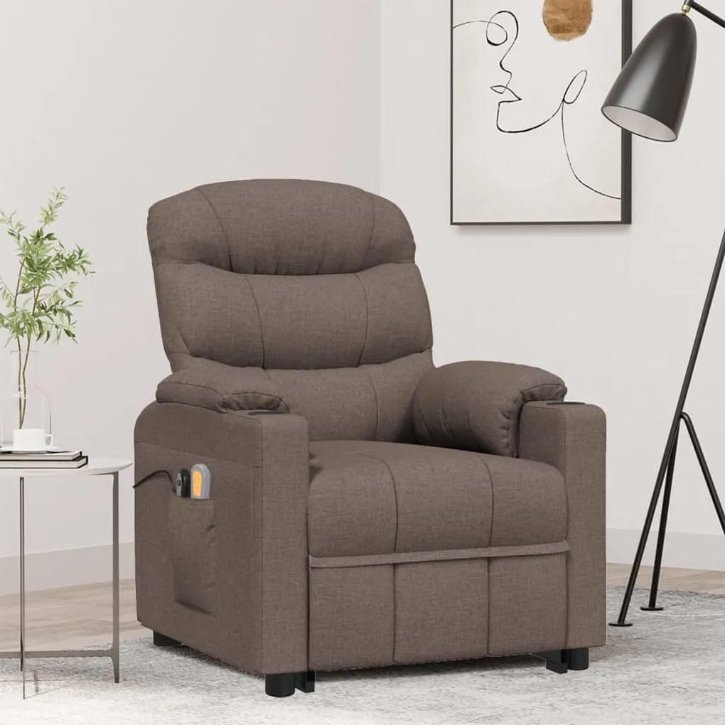 vidaXL Poltrona de massagens tecido cinzento-acastanhado