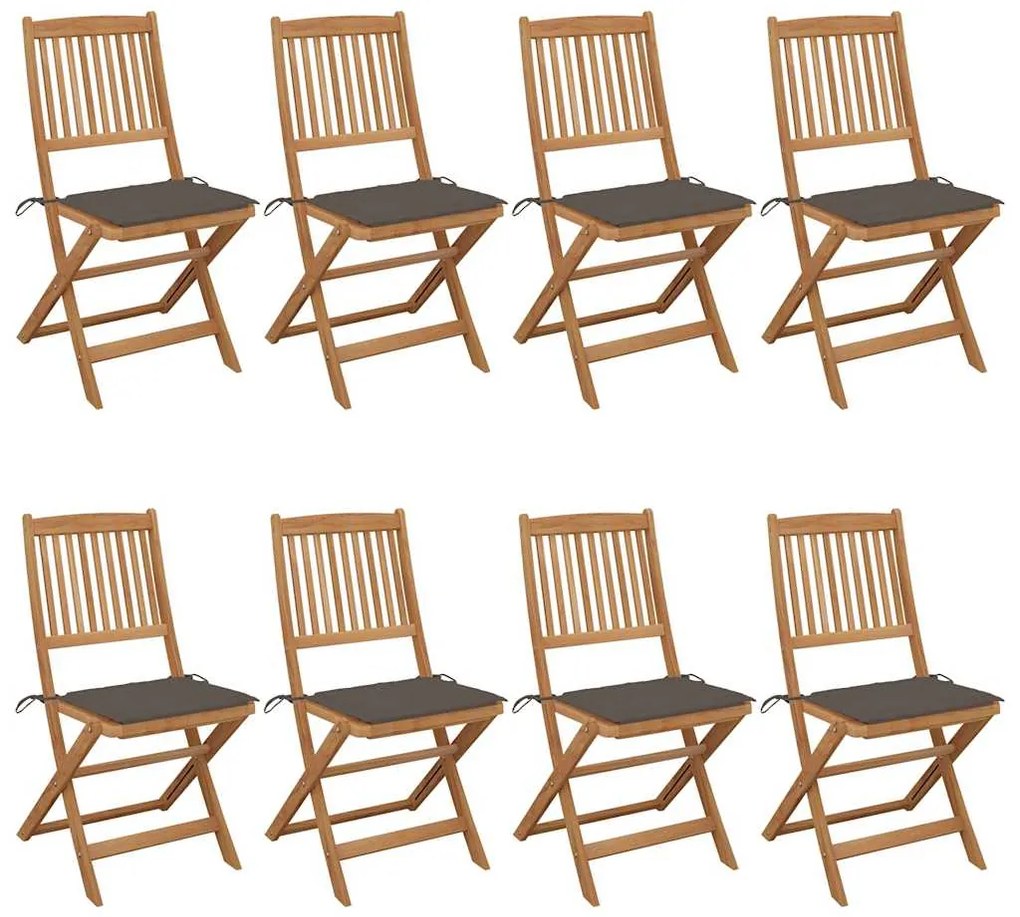 vidaXL Cadeiras de jardim dobráveis 8 pcs c/ almofadões acácia maciça