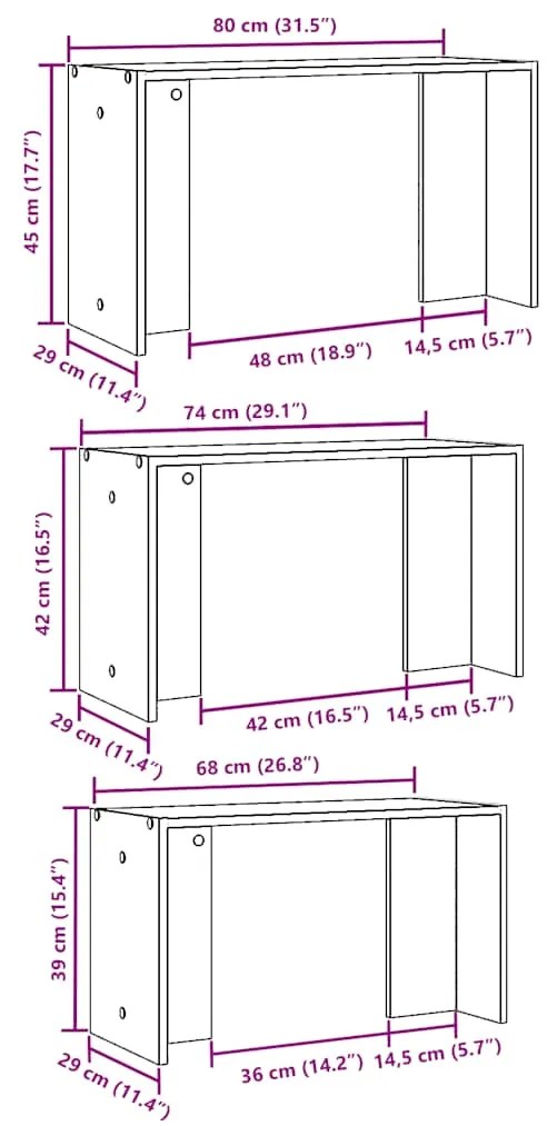 Mesas de encastrar 3 pcs derivados de madeira branco