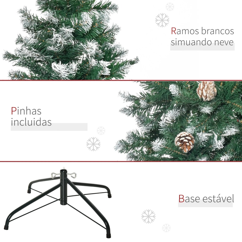 HOMCOM Árvore de Natal Artificial Ø90x180cm com 1111 Ramos de PVC e 59