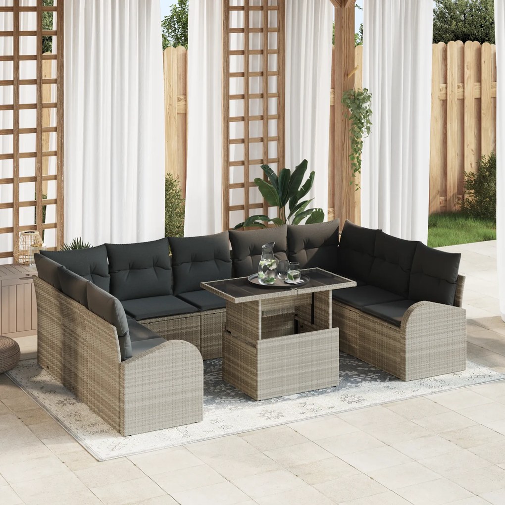 Conjunto de Sofá de Jardim vidaXL 10 Peças com Almofadas Cinza Claro e