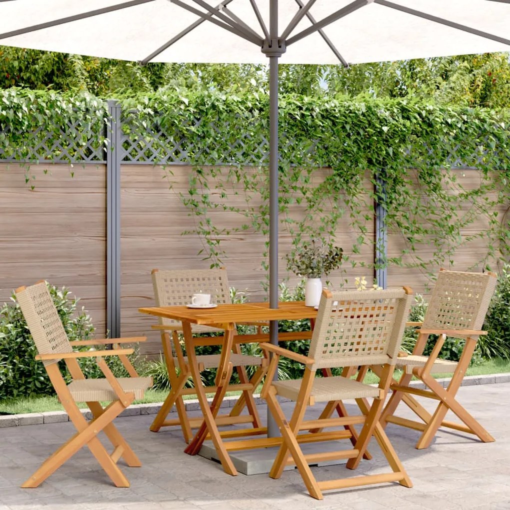vidaXL 5pcs conjunto de jantar p/ jardim vime PE/ madeira maciça bege
