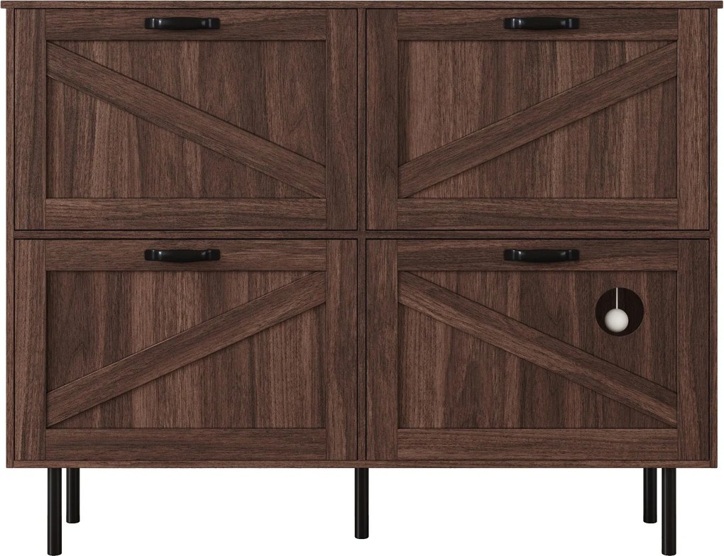 Sapateira com 3 portas abatíveis, com prateleira para brinquedos de animais de estimação, 120x28x92 cm, Castanho