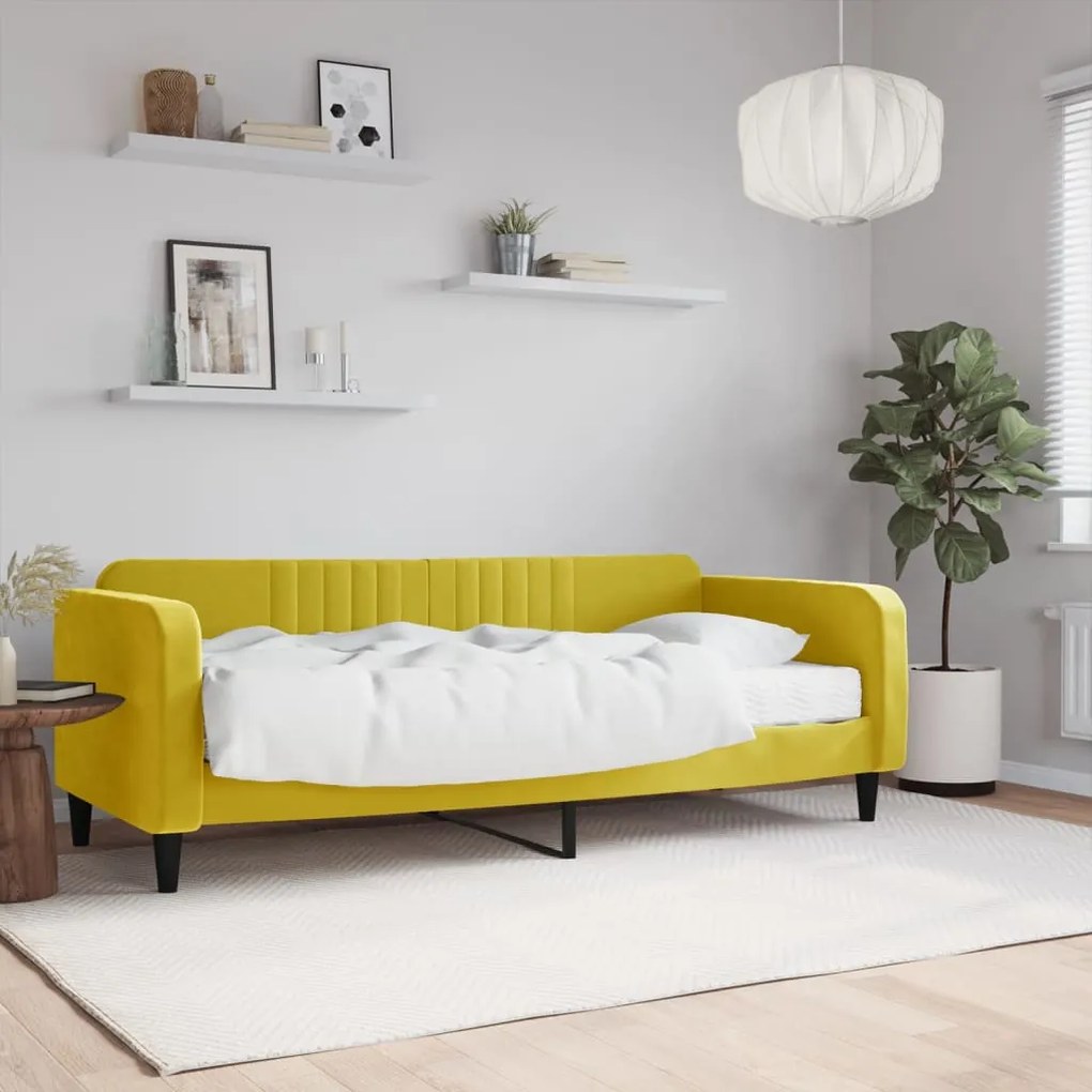 Sofá-cama com colchão 90x200 cm veludo amarelo