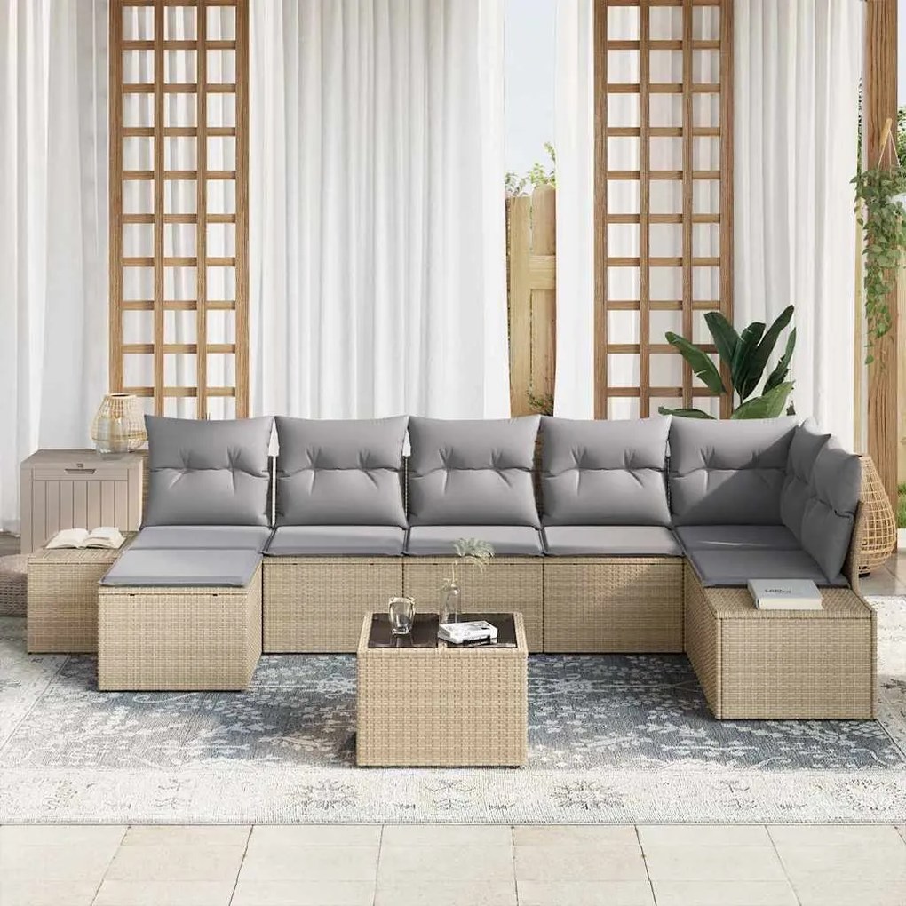 Conjunto de Sofá de Jardim de 8 Peças com Almofadas Pretas em Polyratt