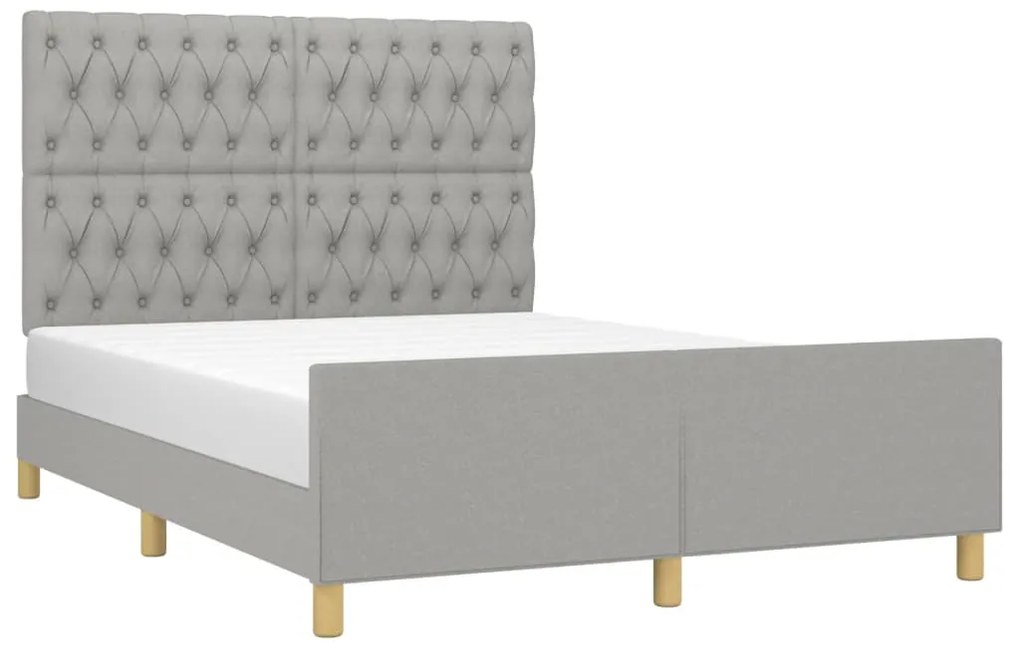 Estrutura de cama sem colchão 140x190 cm tecido cinzento-claro