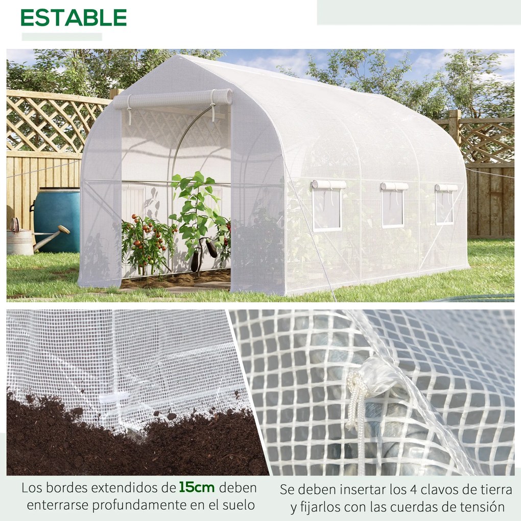 Estufa Tipo Túnel 400x200x200cm Estufa de Jardim com 6 Janelas Transpi