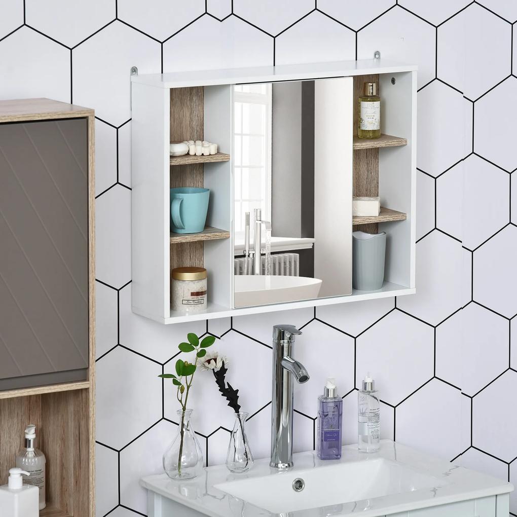 HOMCOM Armário de banheiro com espelho com espaço interior e prateleiras abertas 60x14.5x49.4 cm