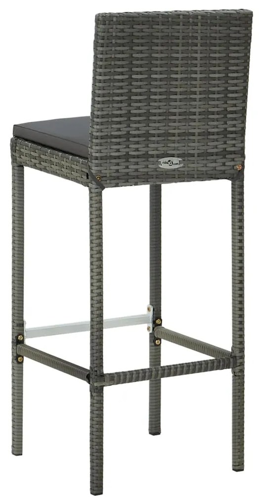 Bancos de bar p/ jardim com almofadões 4 pcs vime PE cinzento