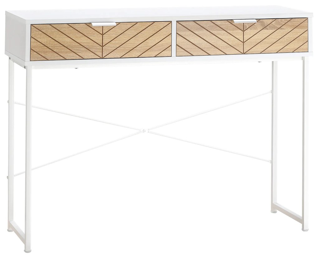 Mesa Consola 100x30x75cm Mesa de Entrada Moderno com 2 Gavetas de Armazenamento e Estrutura de Metal para Corredor Sala de Estar Branco