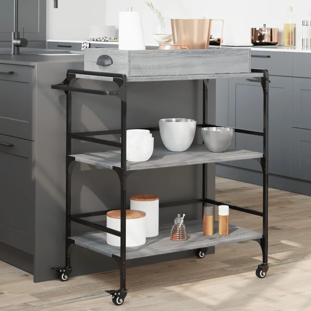 vidaXL Carrinho cozinha 81,5x41x92,5 cm derivados madeira cinza sonoma