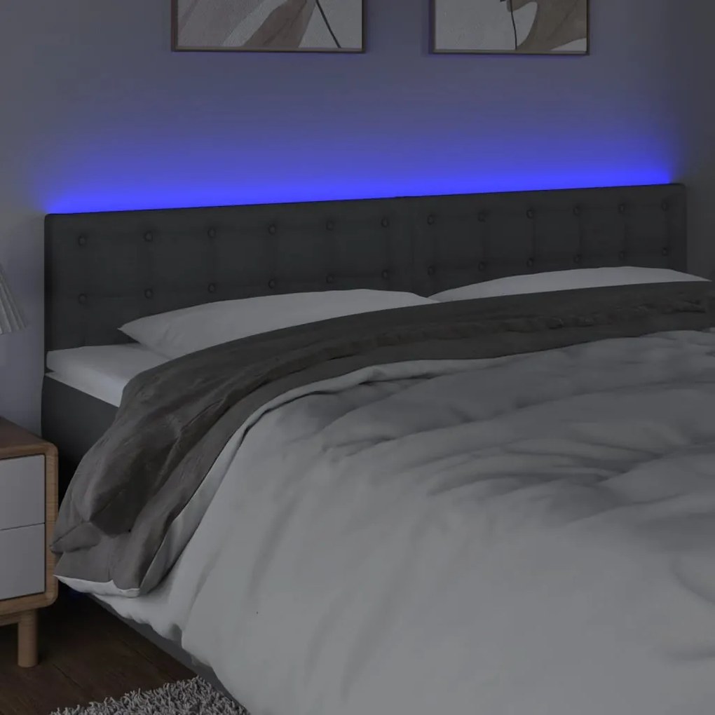 Cabeceira de cama c/luzes LED tecido 180x5x78/88cm cinza-escuro