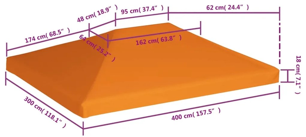 Cobertura de gazebo 310 g/m² 4x3 m laranja