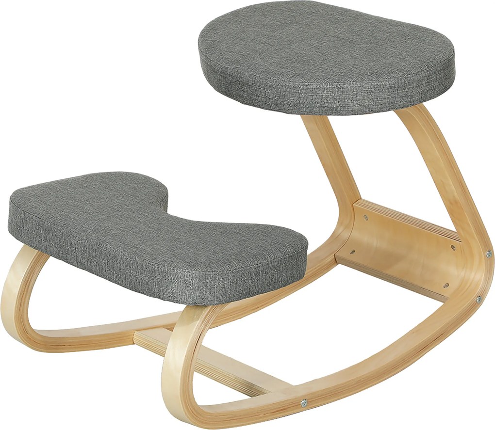 Cadeira de joelhos, cadeira ergonómica de madeira com balanço, cadeira de joelhos para escritório em casa, cinzenta