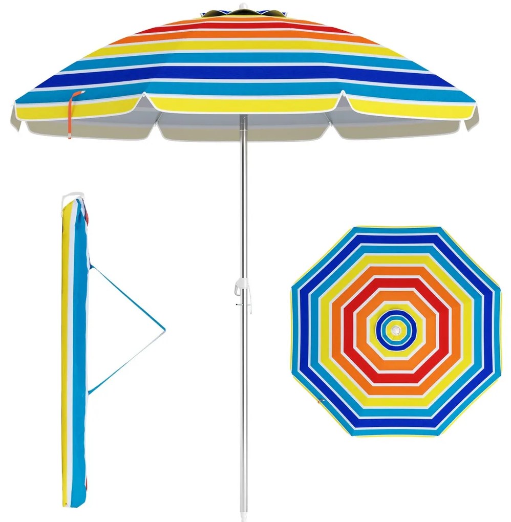 Guarda-sol de praia portátil com inclinação ajustável e saco de transporte para jardim, pátio, exterior 198 x 213 cm Multicolor