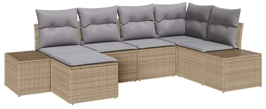 Conjunto de Sofá de Jardim de 6 Peças com Almofadas Bege em Rattan Sin