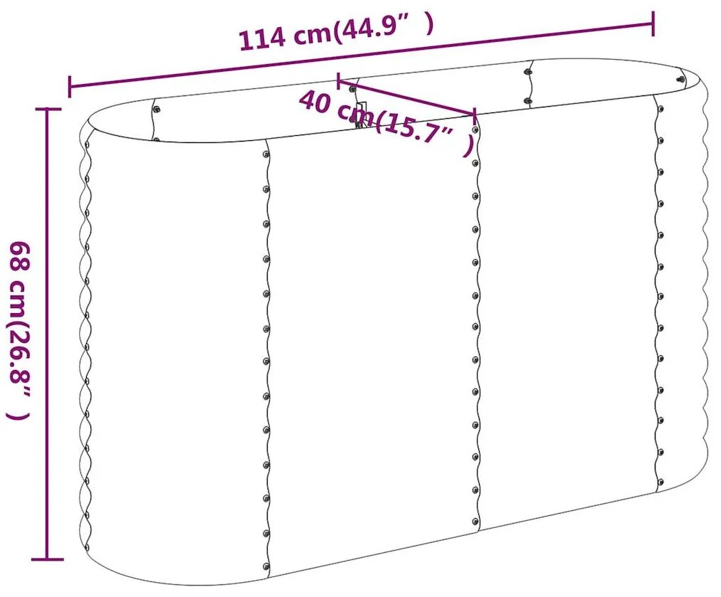 Canteiro elevado jardim 114x40x68cm aço revestido a pó cinzento