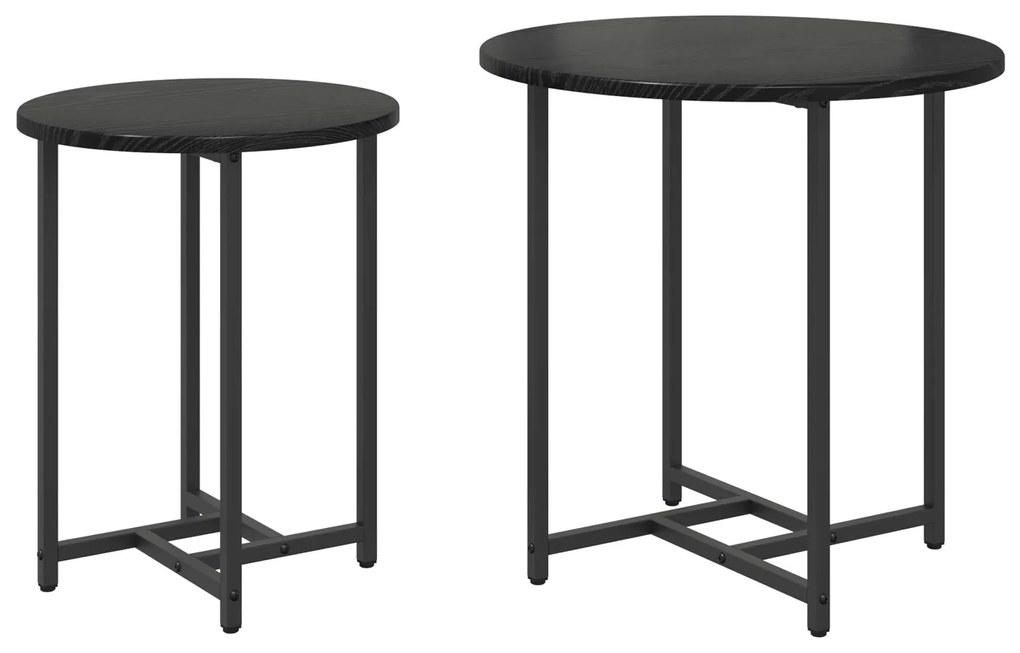 Conjunto de Mesas de Apoio 2 pcs em Madeira de Carvalho Preto e Metal