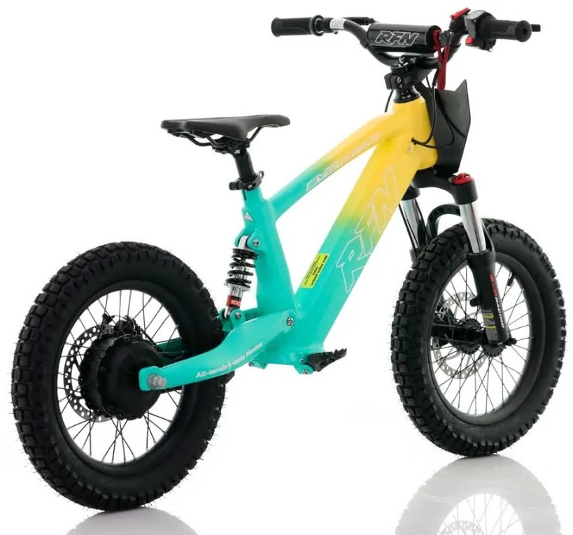 Bicicleta elétrica infantil 350W 16" Roan RXF Evo-S Verde e Amarela