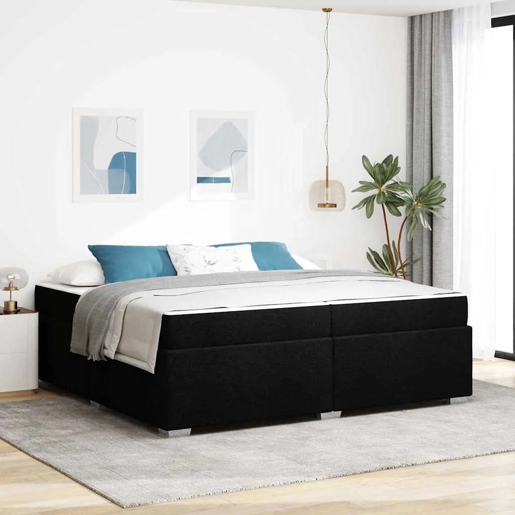 vidaXL Estrutura da Cama com colchão Preto 200 x 200 cm tecido