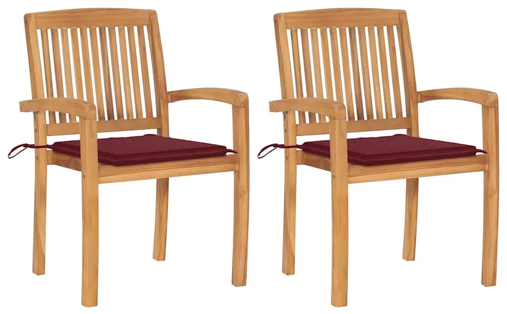 Cadeiras jardim c/ almofadões vermelho tinto 2 pcs teca maciça