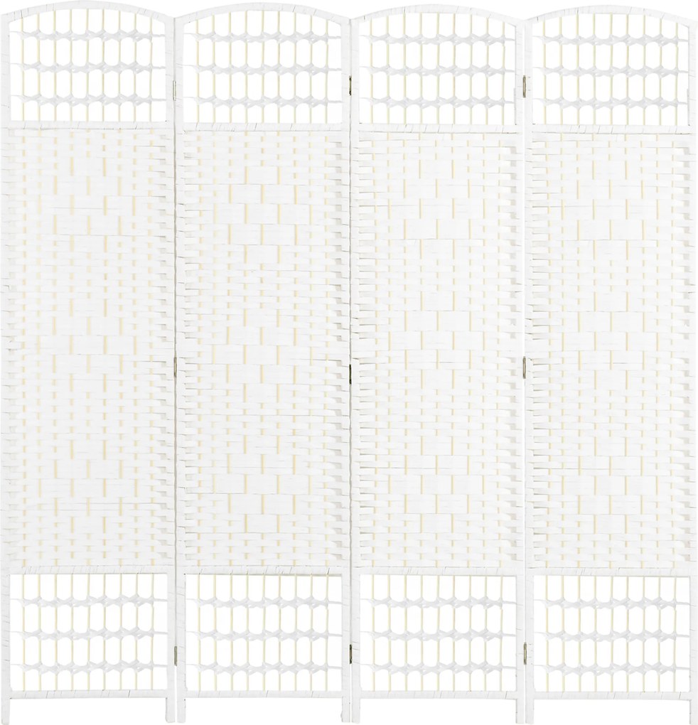 Biombo de 4 Painéis Dobrável Separador de Ambientes de Corda de Papel e Estrutura de Madeira 60x170 cm Branco