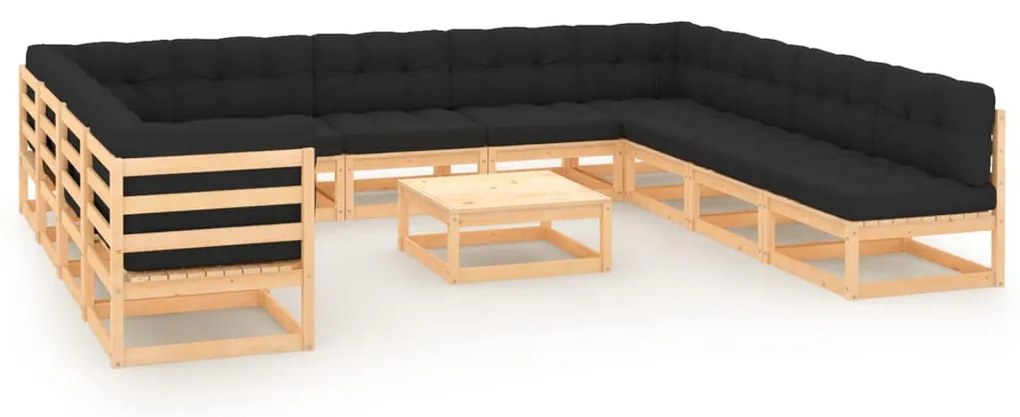 12 pcs conj. lounge jardim c/ almofadões antracite pinho maciço