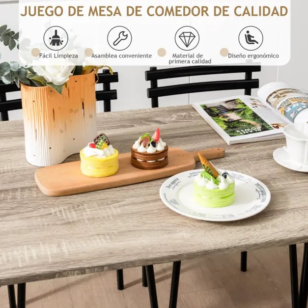 Conjunto de mesa de jantar de 5 peças para 4 pessoas Mesa de jantar retangular e 4 cadeiras sem braços com estrutura de metal natural