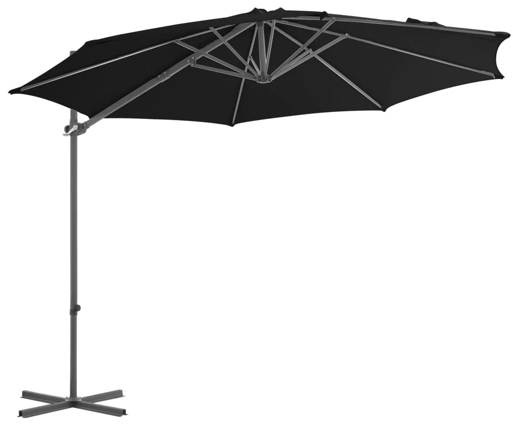 Guarda-sol de jardim cantilever c/ poste de aço 300 cm preto