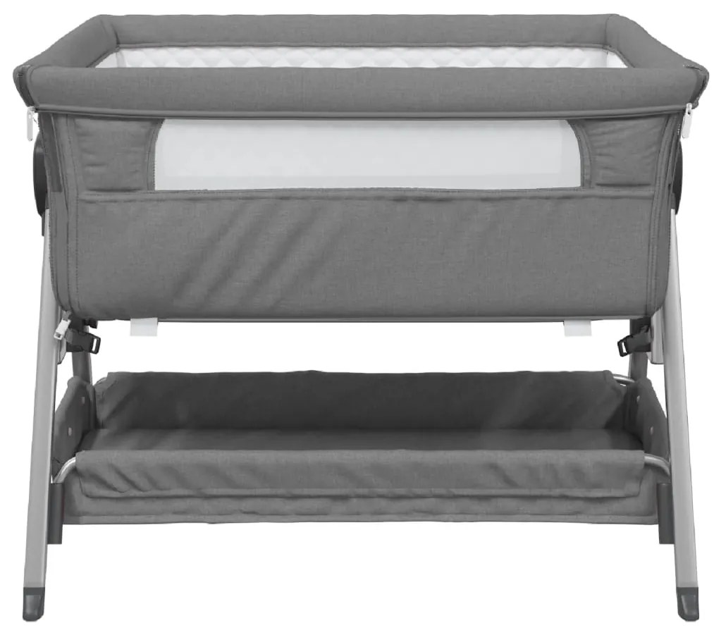 Cama de bebé com colchão tecido de linho cinzento-escuro