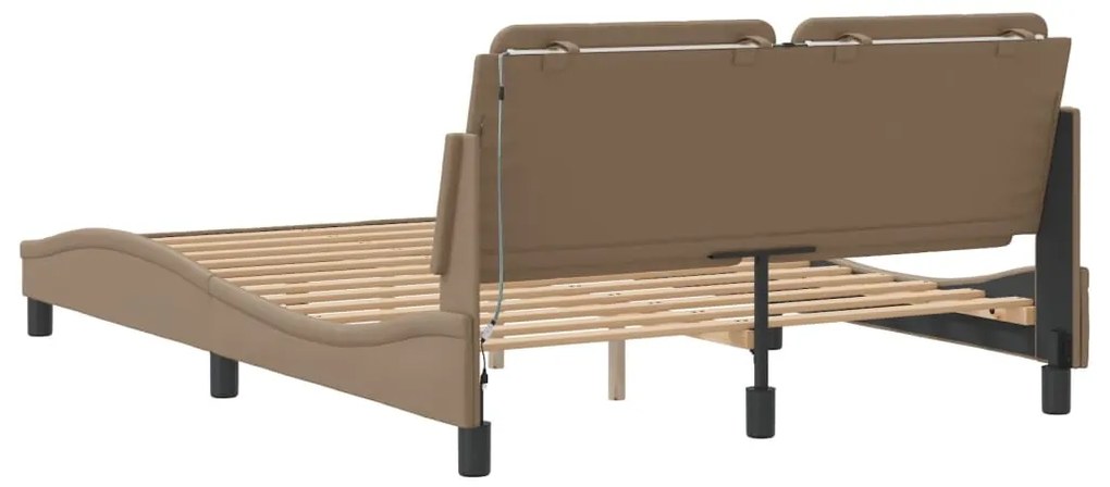 Estrutura cama c/ luzes LED 120x200 couro artificial cappuccino