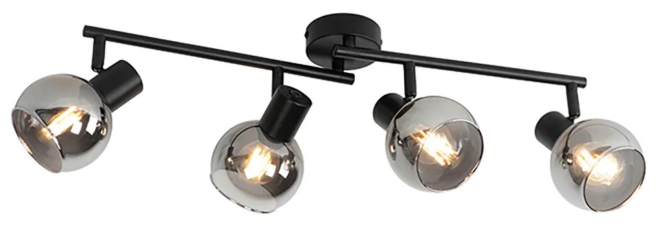 LED Candeeiro de teto inteligente preto com vidro fumê incluindo 4 WiFi P45 - Vidro Art Deco