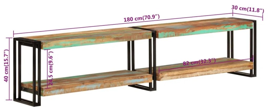 Móvel de TV 180x30x40 cm madeira recuperada maciça