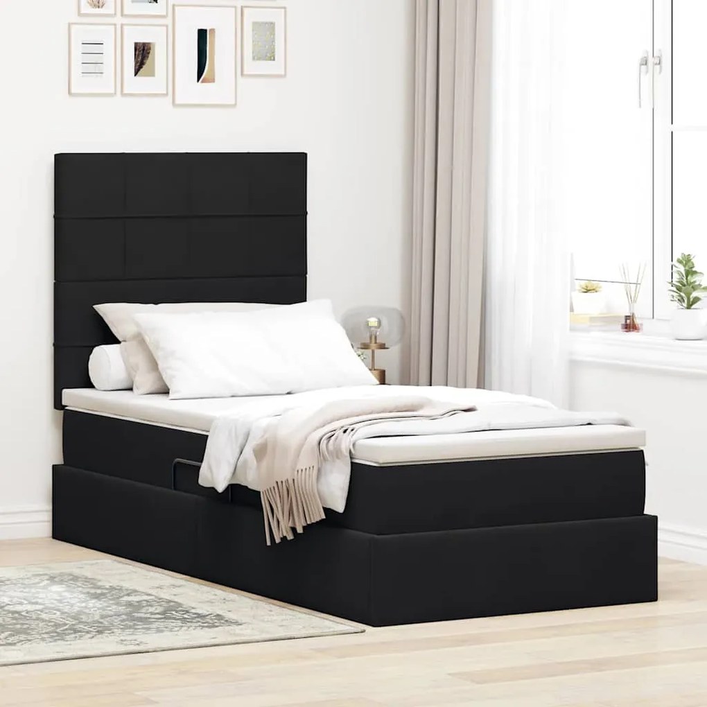 vidaXL Cama com arrumação e LED com colchão Preto 90 x 190 cm Veludo