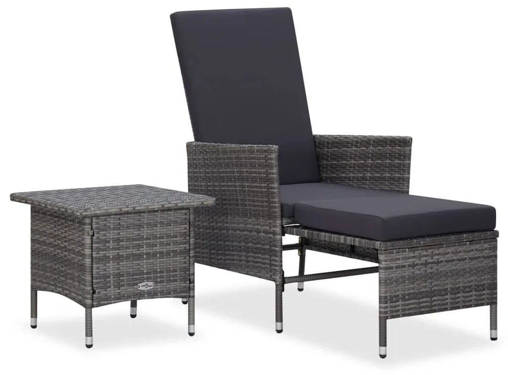 2 pcs conjunto lounge de jardim c/ almofadões vime PE cinzento