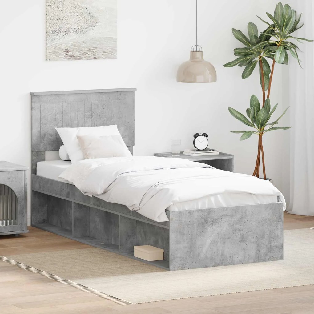 vidaXL Estrutura da Cama com cabeceira Cinza Concreto 75 x 190 cm