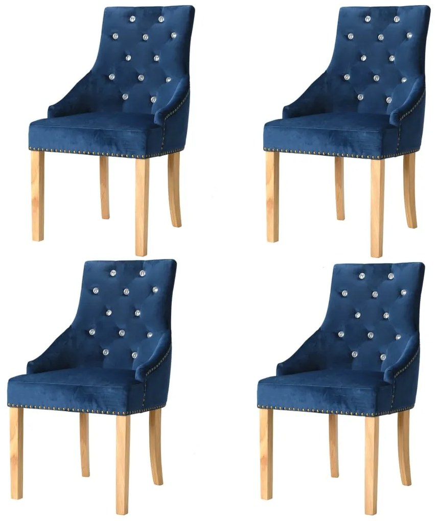 vidaXL Cadeiras de jantar 4 pcs carvalho maciço e veludo azul