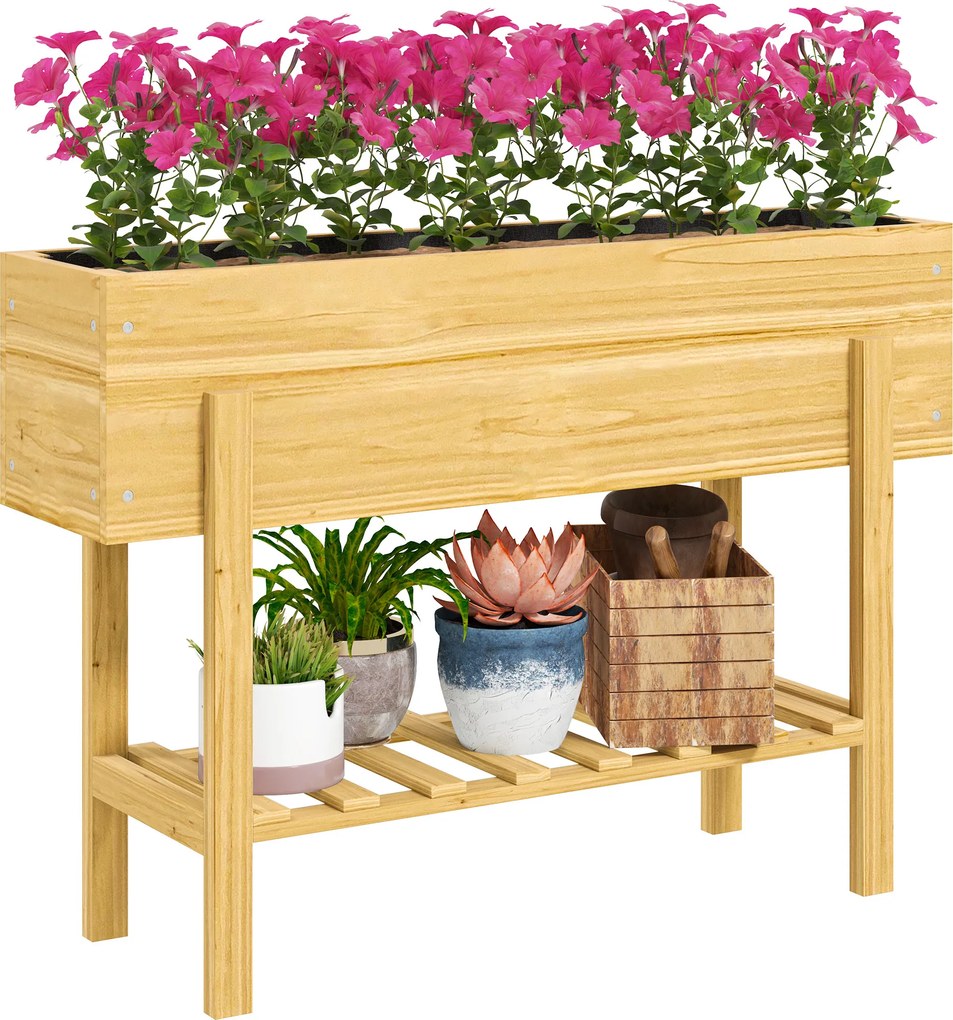 Floreira com pés 100 x 30 x 70,5 cm com 2 orifícios de drenagem, em madeira  natural