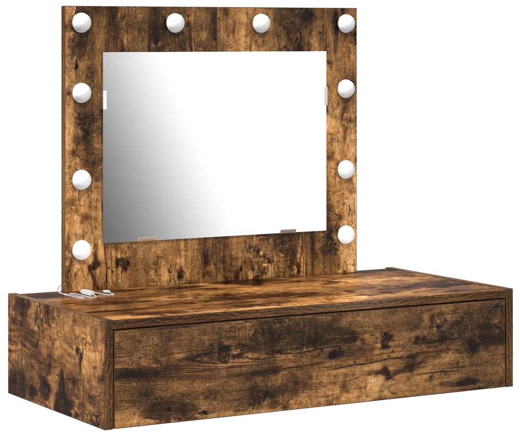 Mesa de Maquiagem Suspensa com Luzes LED Carvalho Fumado