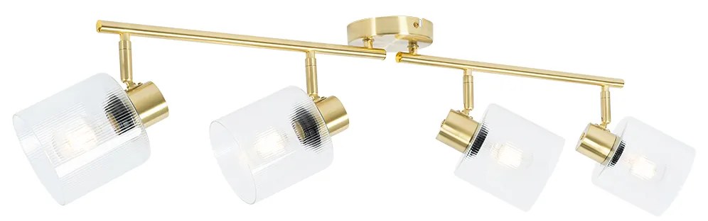 Candeeiro de teto spot dourado com vidro 4 luzes ajustáveis - Laura Art Deco