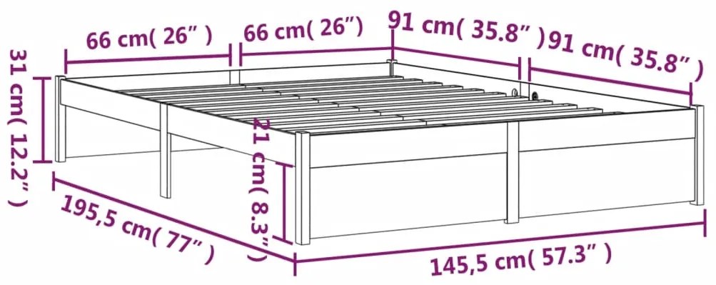 Estrutura de cama 140x190 cm madeira maciça castanho-mel