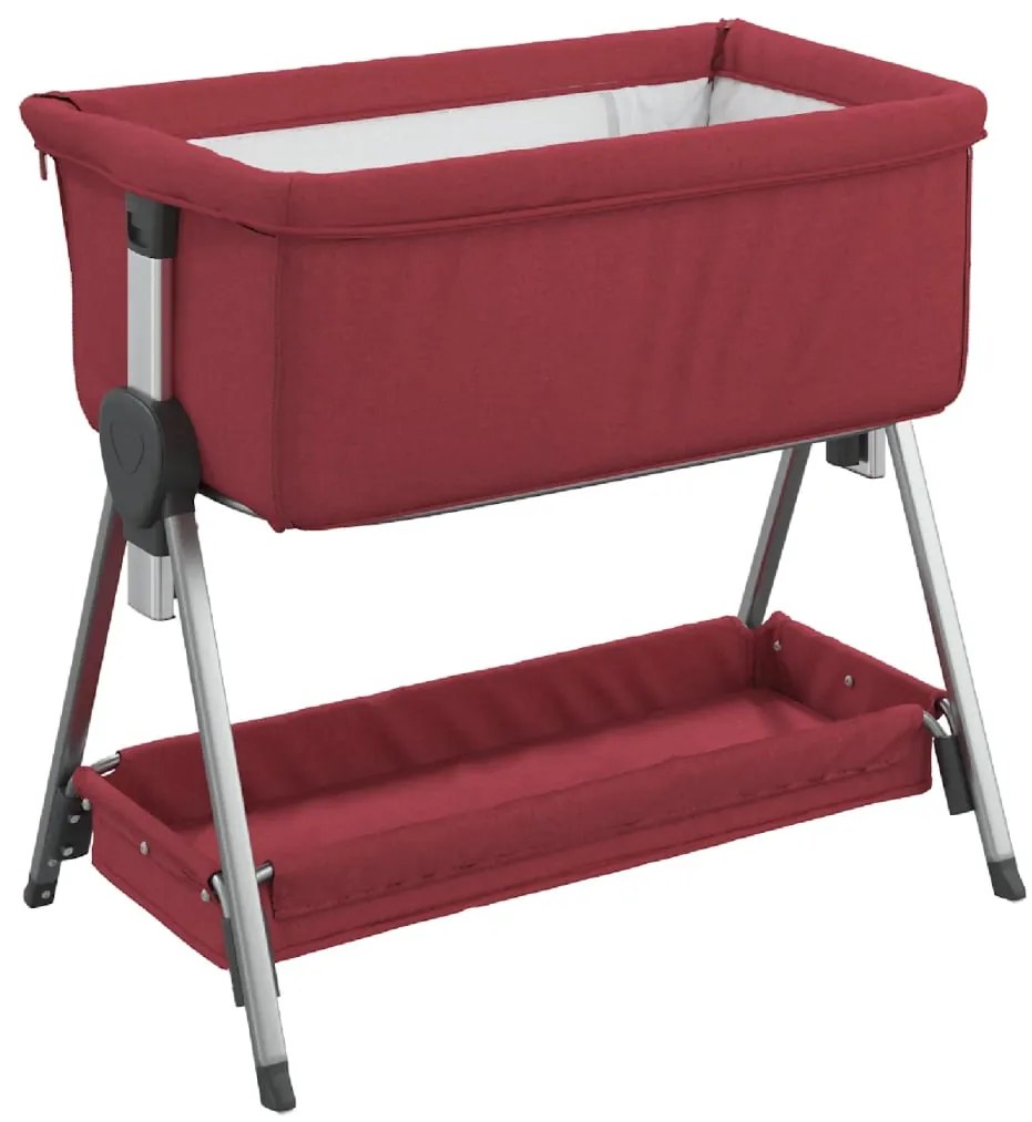 Cama de bebé com colchão tecido de linho vermelho