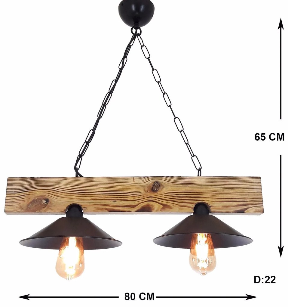 Candeeiro de Teto Hepsi – Nogueira e Preto – 60 x 22 x 65 cm