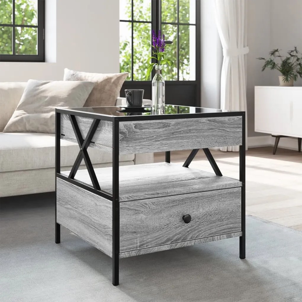 Mesa de centro luzes LED Infinity 50x50x51 cm cinzento sonoma