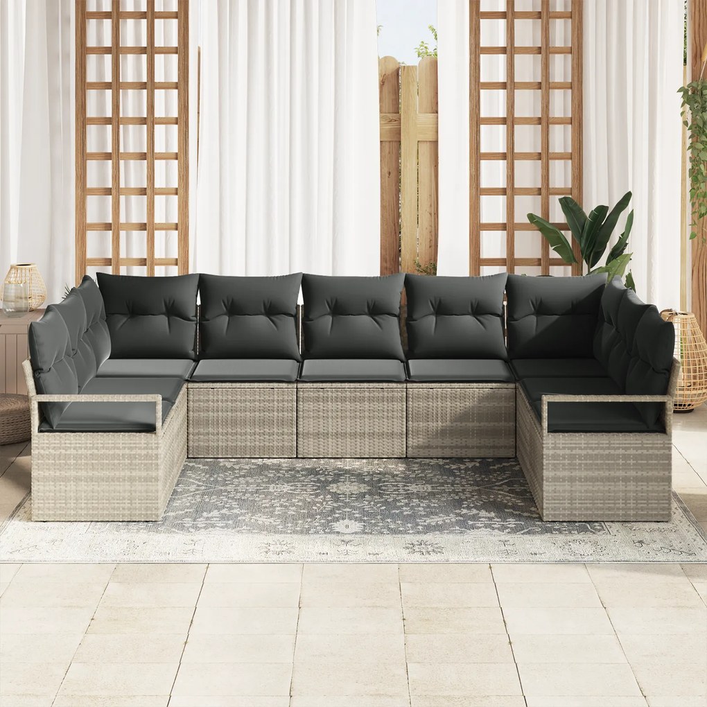 Conjunto de Sofá de Jardim vidaXL de 9 Peças com Almofadas Cinza Claro